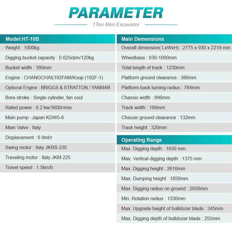 1T Crawler Mini Excavator 