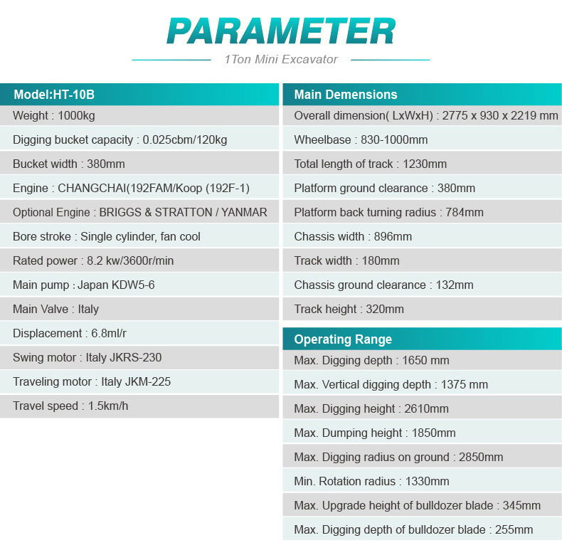 HT-10B 1T Mini Excavator 